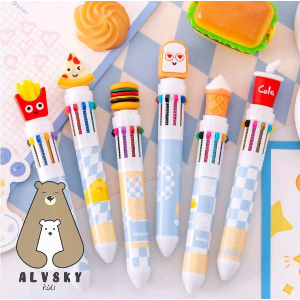 

ALVSKY PULPEN KARAKTER LUCU FAST FOOD DAN BEAR DOLL 3D 10 WARNA