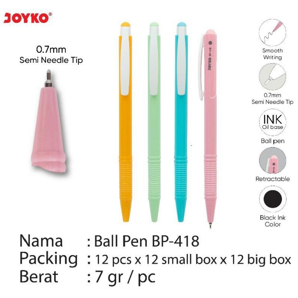 

Pulpen Joyko Bp-418 0.7mm ( 1pak/12pcs )