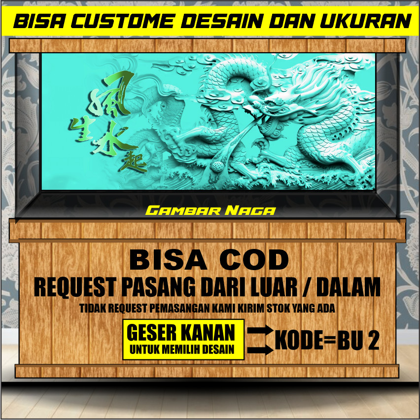 Sticker Aquarium, Background Aquarium 3D, Wallpaper Aquarium Belakang 3D Gambar Naga Dragon BU2