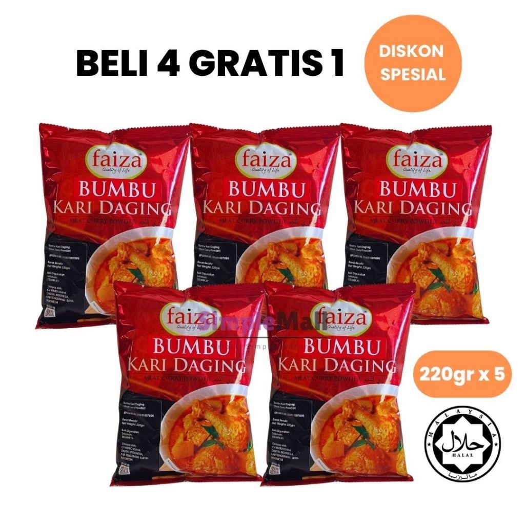 

[BUY 4 GET 1] Bumbu Kari Daging Premium 1.1Kg Faiza | Malaysian Meat Curry Powder Halal