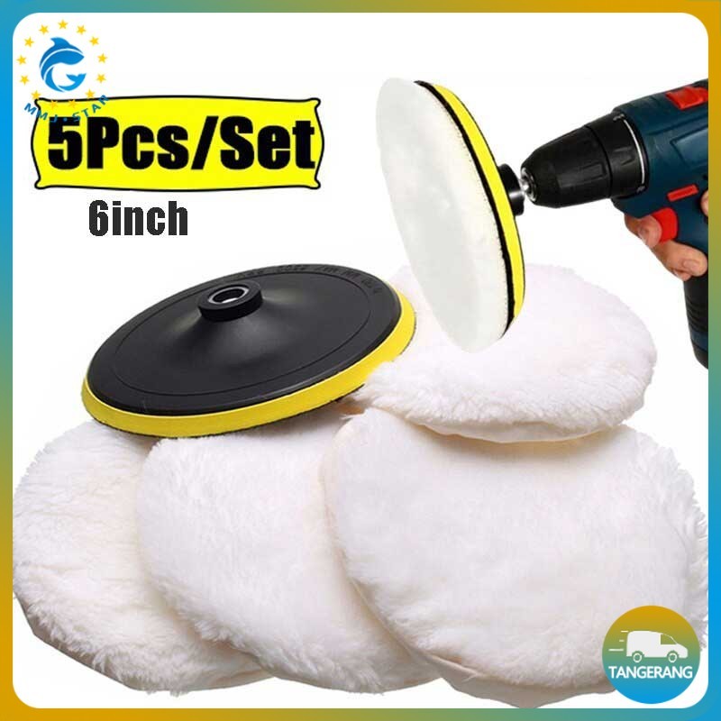 Set 5pcs Pad Wol Poles 80mm Wool Pad Buffer Mobil 6 Inch Cocok Untuk Mesin Poles Waxing Body Kendara