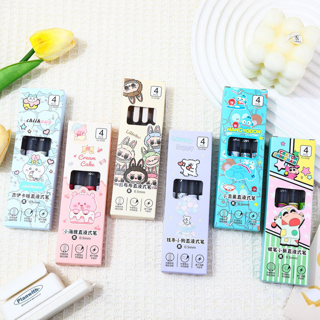 

PULPEN GEL 0,5 MM TIP ST TAJAM ISI 4 PCS GAMBAR KARTUN LUCU SHINCAN, LOOPY DLL AESTHETIC KAWAII