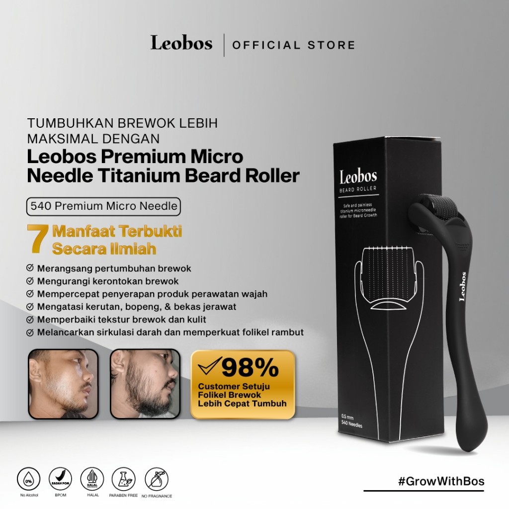Roller Penumbuh Rambut & Brewok : LEOBOS Premium Micro Needle Titanium Roller