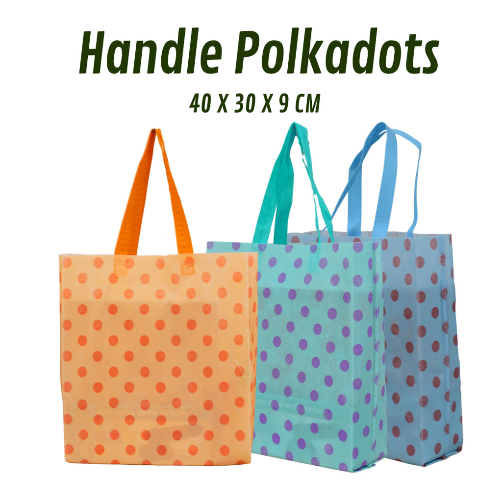 

[12 PCS] Tas Spunbond Polkadots Print Tote Goodie Bag