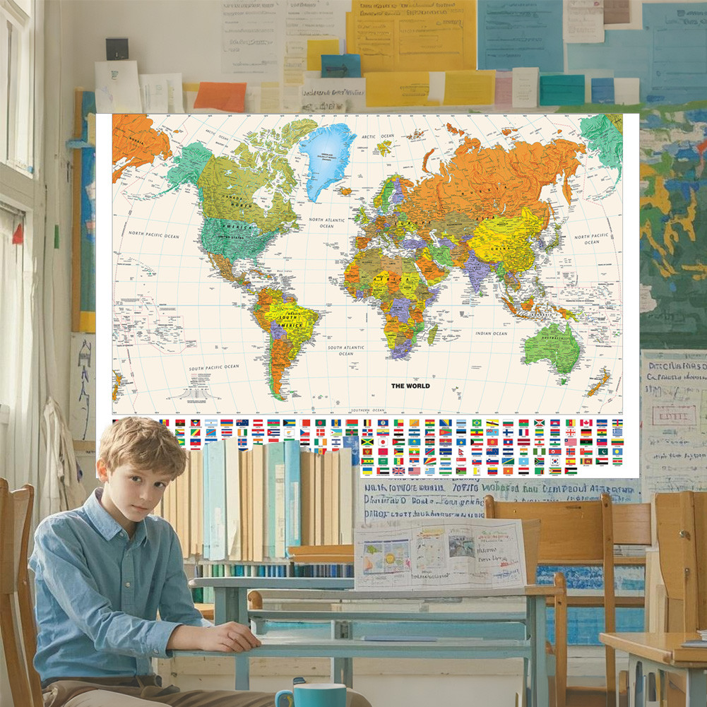 

50x32inch Fabric World Map for Education Non-woven Spray Frameless Hanging Poster Picture Home Decoration Office School Supplies
