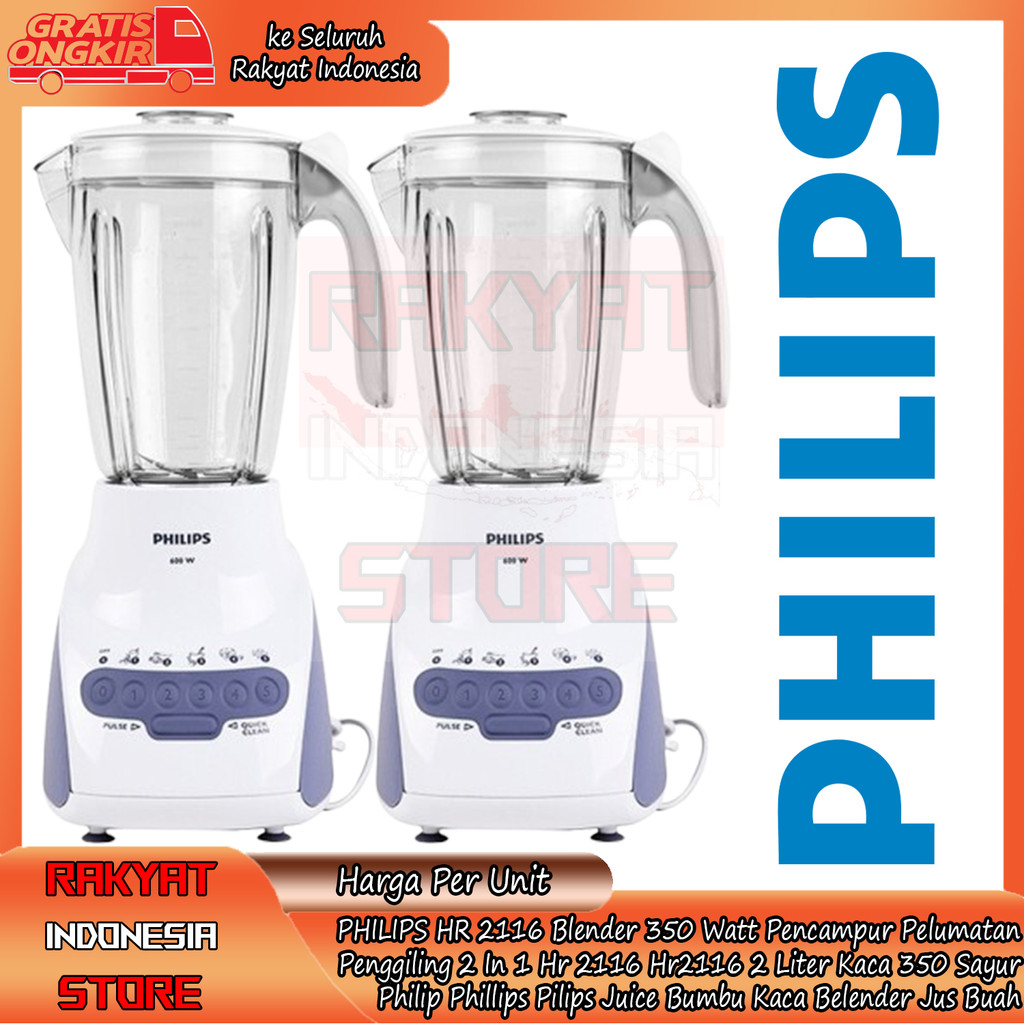 Philips Blender Beleng Penghalus Pencampur Pelumat Penggiling 2 In 1 Hr 2116 Hr2116 2 Liter Kaca 350