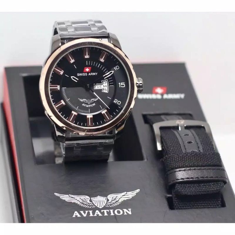 Terbaru Terbaru Paket Tali Kulit+Box  Jam Tangan Pria Anti Air Aviation Swiss AAA 4Varian Analog New