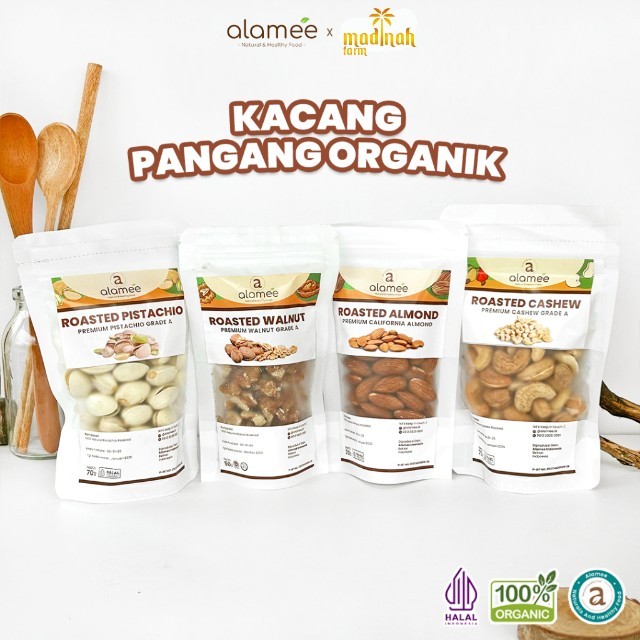 

Kacang Almond Almon Mede Walnut Pistachio Kupas Panggang Premium Roast Roasted 70g Oven Siap Makan madinah
