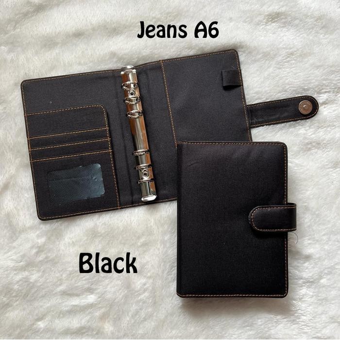 

【YANA-M】PROMO!!! Binder Bahan Jeans Ukuran A6 (6 ring) 9 Warna Pilihan - Black