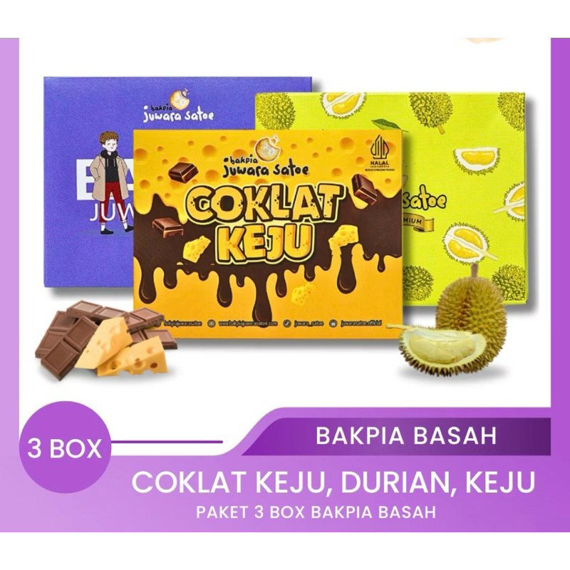 

Paket [3 BOX] Bakpia Basah Juwara Satoe (Keju, Coklat Keju, Durian)
