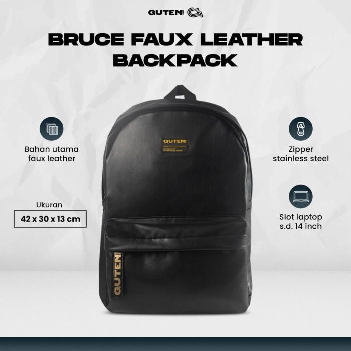 Guten Inc Bruce Faux Leather Backpack Tas Ransel Pria Wanita - Hitam