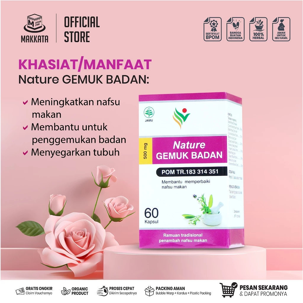 GEMUK BADAN Kapsul Nature Isi 60kapsul Obat Penggemuk Badan Permanen Halal Dan Bpom PENGGEMUK NATURE