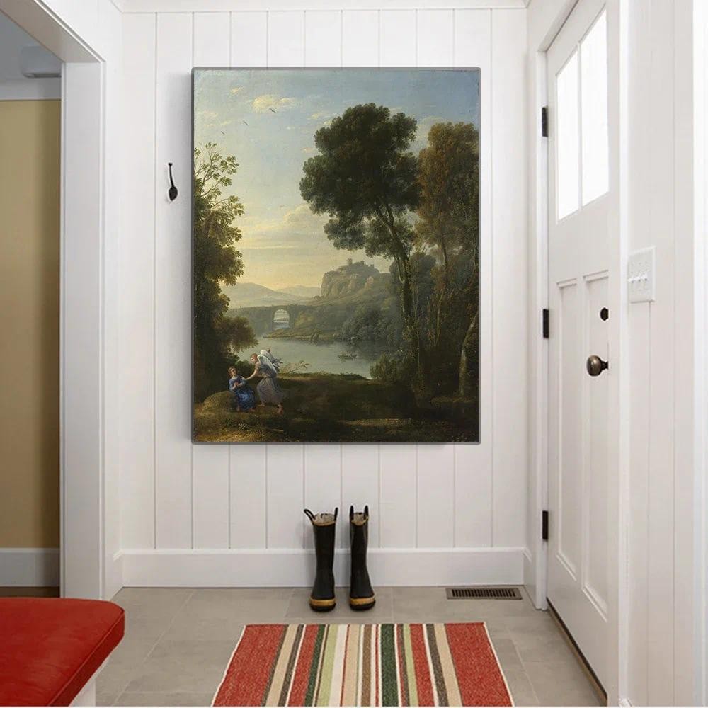 

Citon Canvas Oil painting Claude Lorrain《Landscape with Hagar and the Angel》Artwork Picture Modern Wall decor Home Decoration