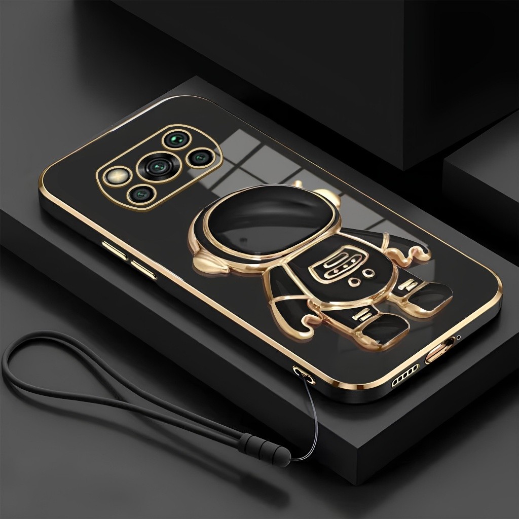Soft Case Import Xiaomi Poco X3 M3 Pro Nfc Dudukan Lipat Astronot Plating Free Tali Lanyard Hp