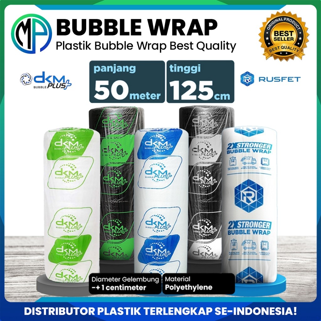 

Plastik Gelembung Bubble Wrap DKM Roll 50meter x 125cm Warna Bening Dan Hitam Merek DKMPlus RUSFET