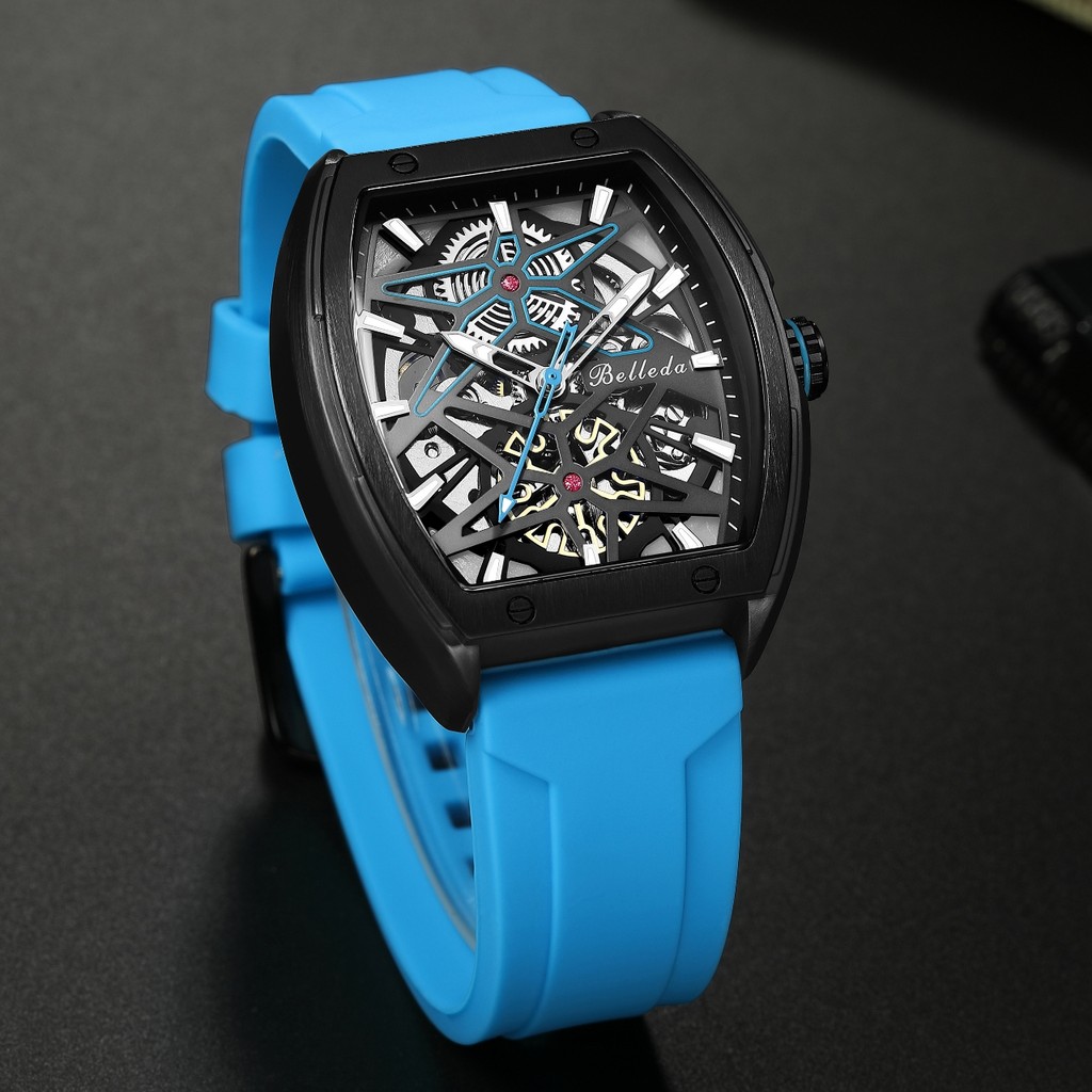 Jam Tangan Pria Belleda 9644 Automatic Strap Rubber Tahan Air Original Fashion Mewah Bisa COD