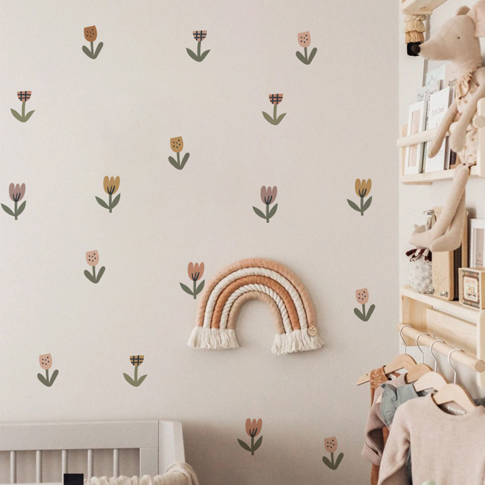 

Waffle tulip Wall Stickers for Kids Rooms Living Room Cartoon Floral Flowers Wall Paper Art Decals Modern Warm Decoration