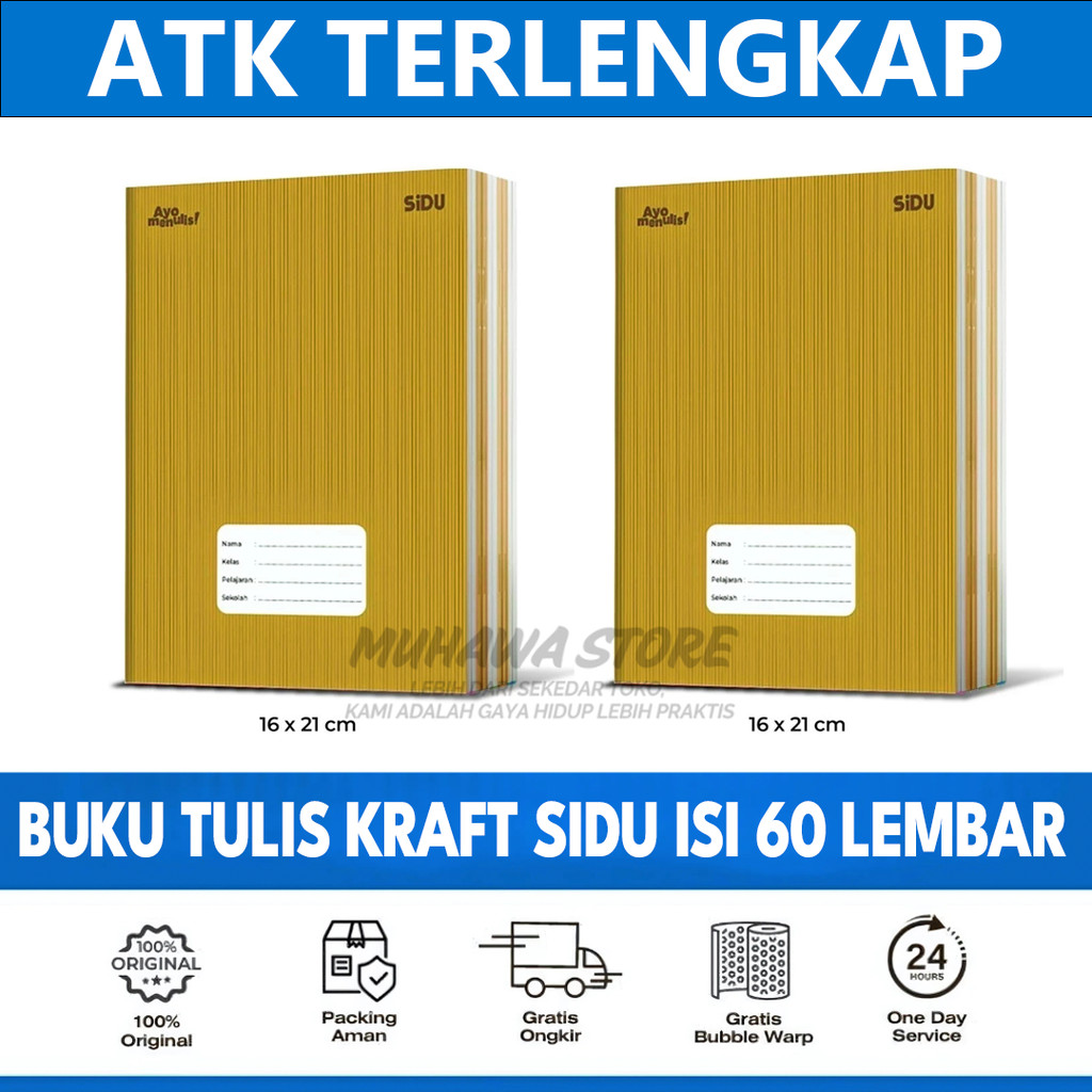 

Buku Tulis 60 Lembar SiDU Cover Kraft Coklat Pack Isi 10 / Buku Tulis Sidu Sampul Coklat