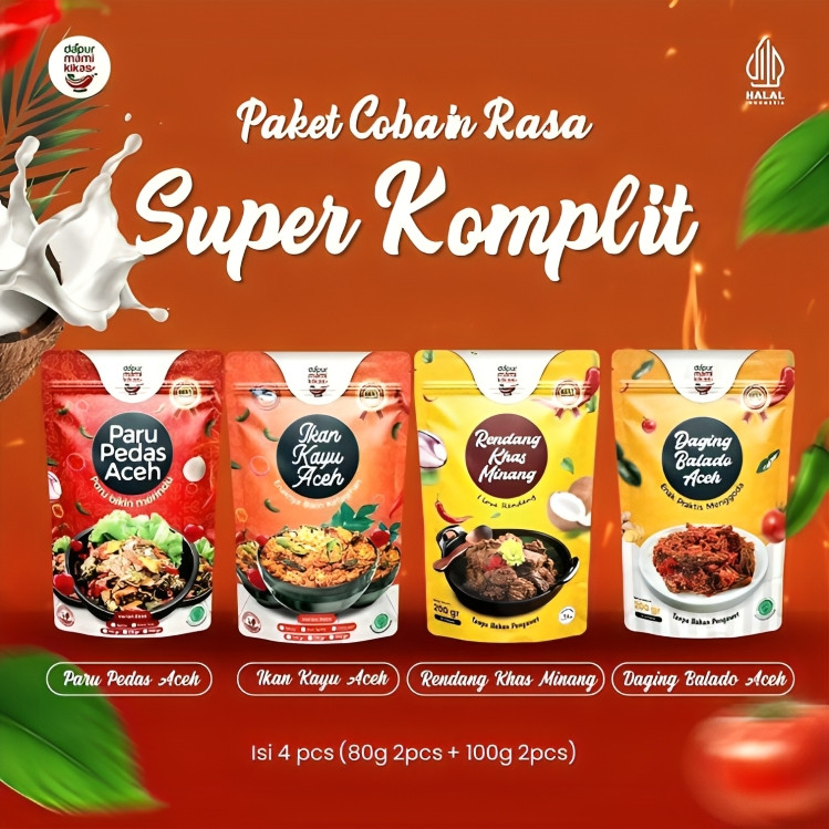 

Paket Komplit Hemat–Lauk Instan 4 Varian | Paru Pedas, Ikan Kayu, Balado, Rendang | Dapur Mami Kikas