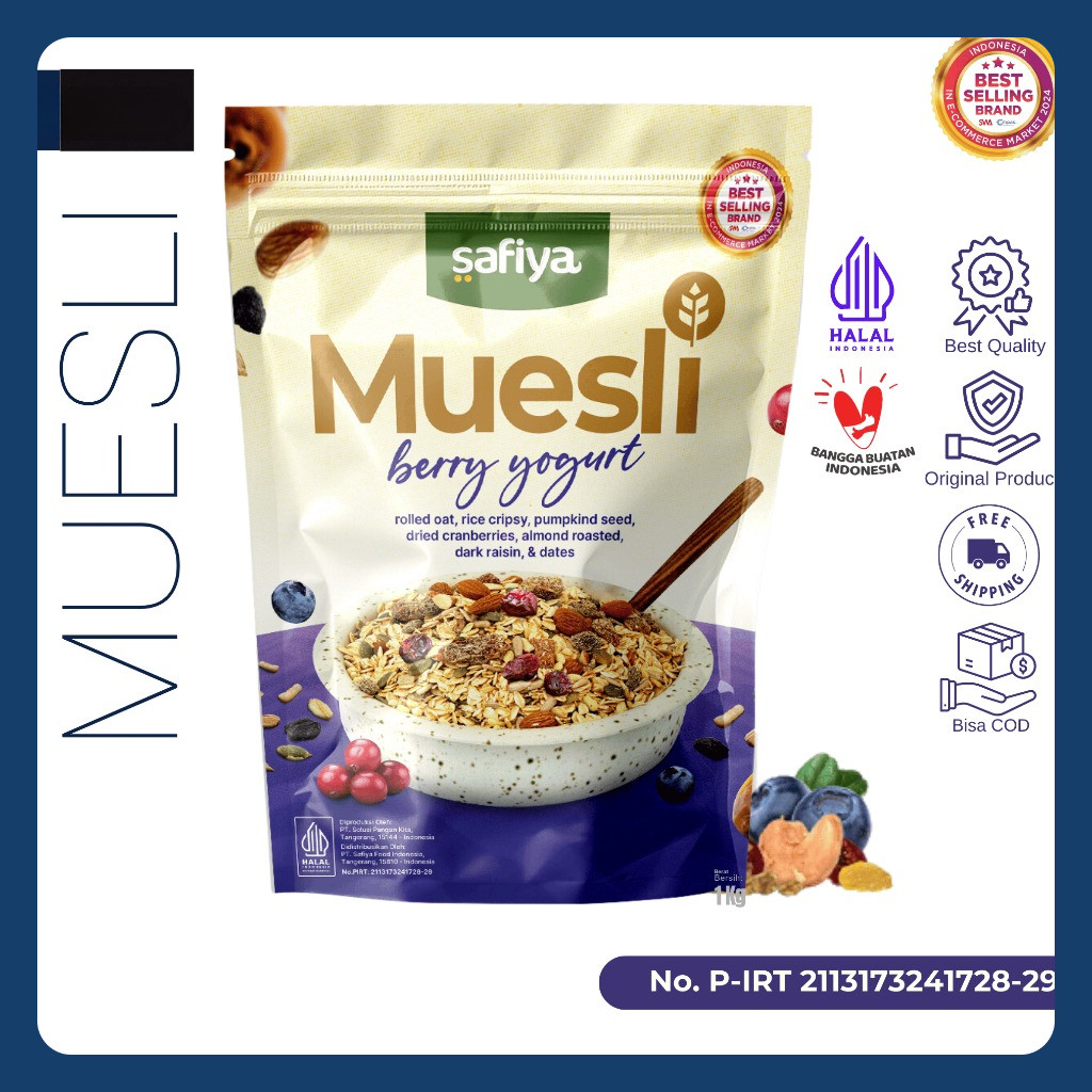

Safiya Muesli Berry Yogurt 1 Kg Sereal With Almond Premium