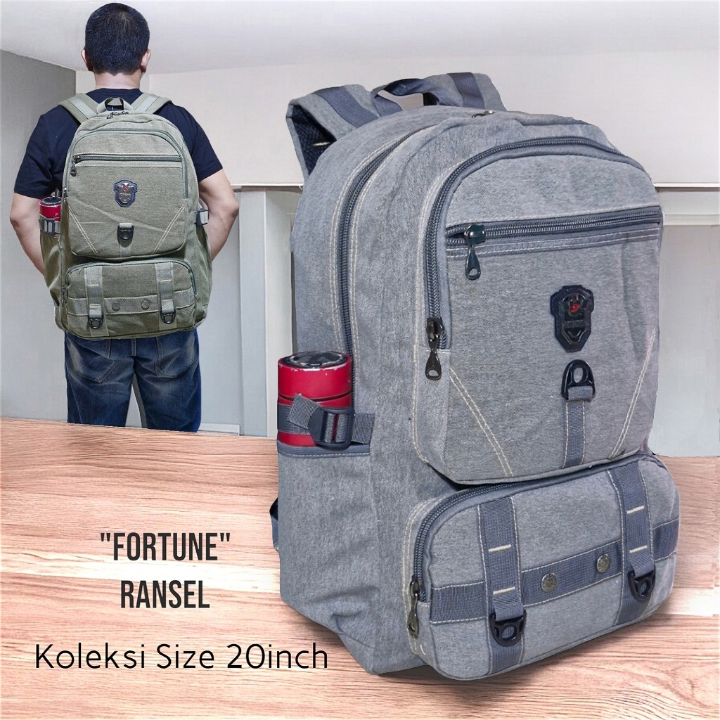 Fortune Tas Ransel Kanvas Import Tas Fasion Pria Urban Style Ukuran 20inch
