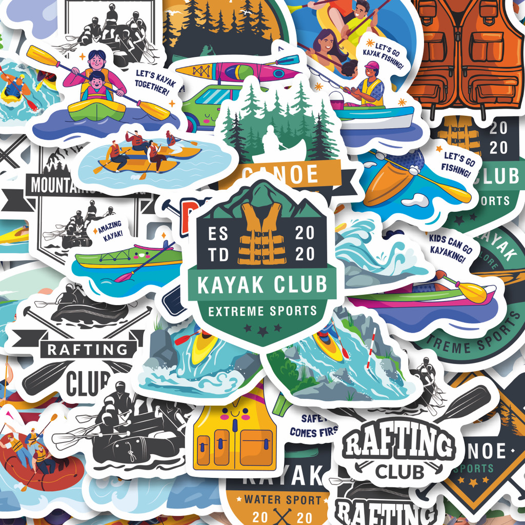 

100PCS Lucu Stiker Tema Kayak Club & Aktivitas Air seperti Rafting, Canoe Stiker Aesthetic Stiker Anti Air Stikers Berperekat Waterproof sticker decal buat Motor Helm Buku Journal Koper Casing HP Laptop Botol Minum Hadiah anak