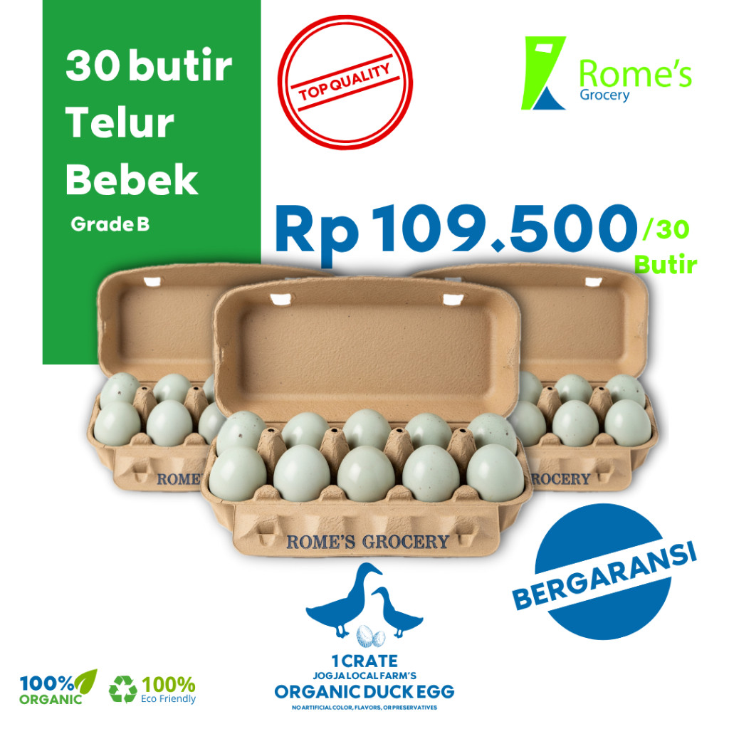 

Telur Bebek 1 Krat/30 Butir | 30 - 50 gr | Fresh&Organik I Bergaransi I Romes Grocery