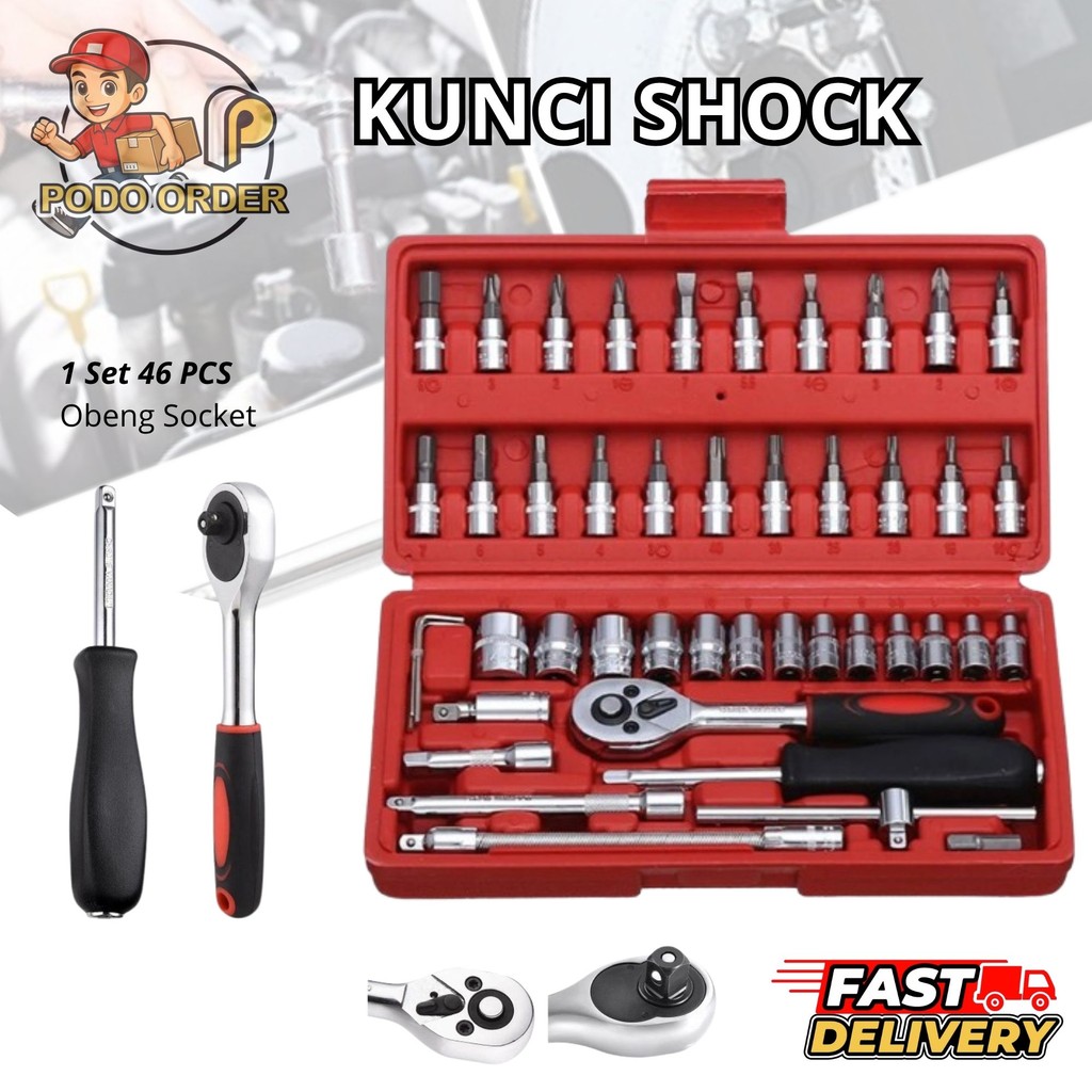 KUNCI SHOCK 1 SET 46 PCS / OBENG SOCKET SET 46 PCS + SET KUNCI SHOCK 1/4 SOCKET