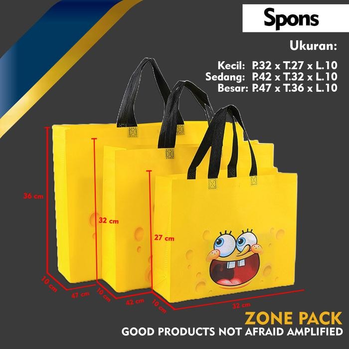NEW Totebag Kain | Paper Bag Kain Motif| Tas Kantong Belanja Hampers - Spons Kuning, Kecil