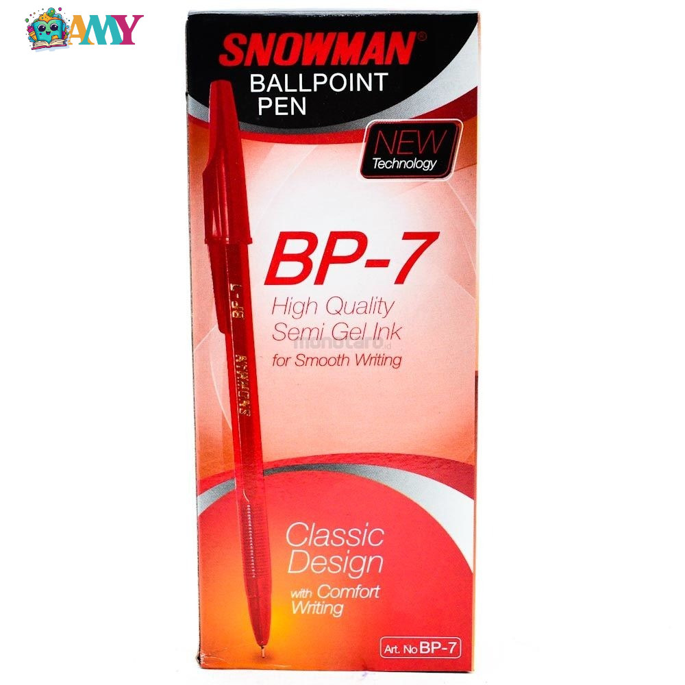 

(1PAK ISI 12PCS)SNOWMAN BALLPOINT BP-7 MERAH AMY STASIONARY