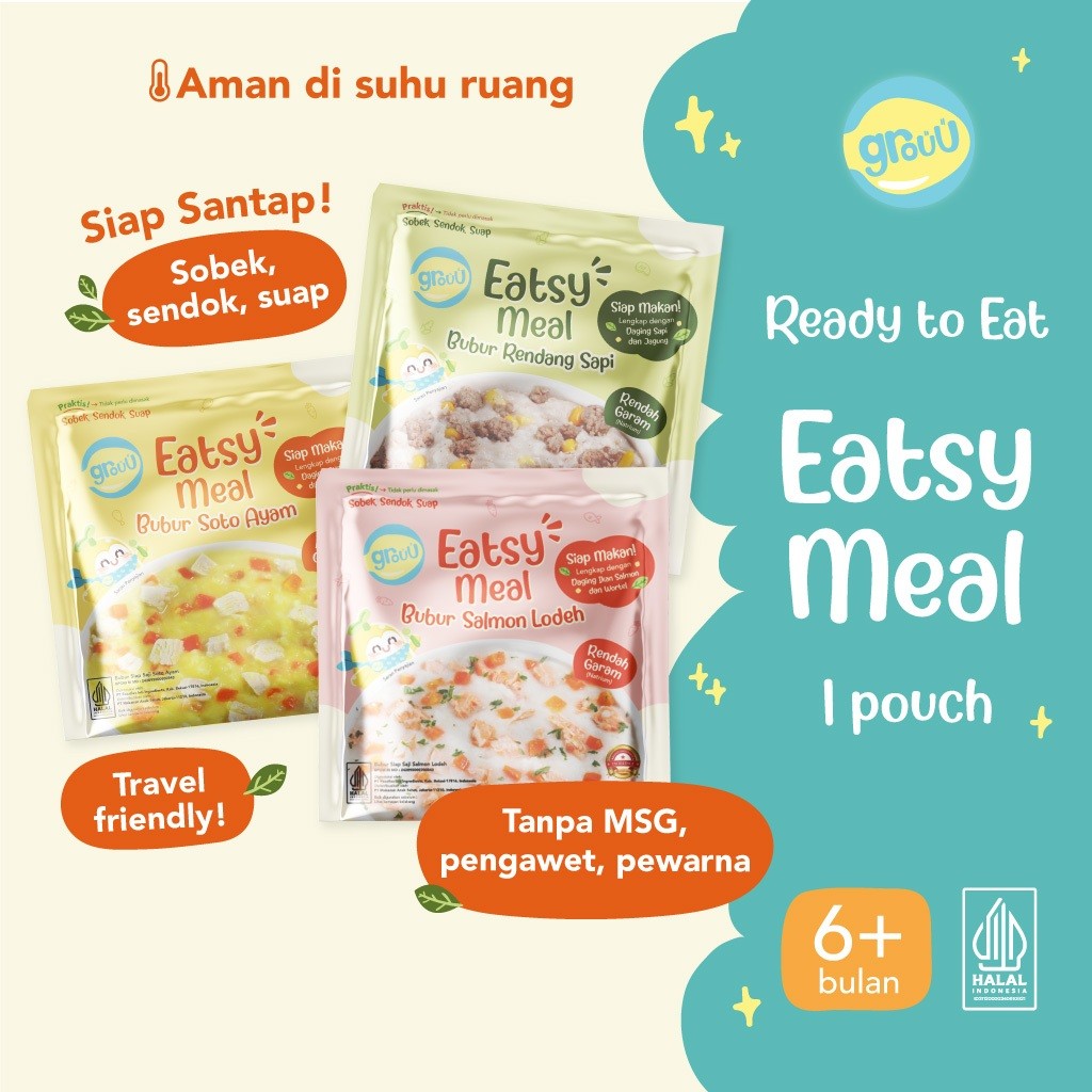 GROUU Eatsy Meals | Bubur bayi instan siap saji MPASI makanan bayi 6 8 9 12 bulan