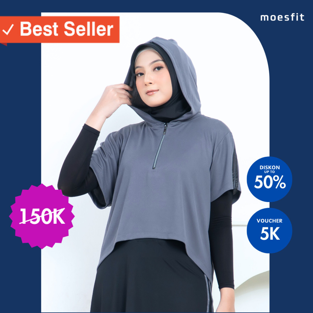 Baju Sport Wanita Muslimah /  - Rompi Hoodie Olahraga Wanita Outer Hijab Sporty Muslimah Dry Fit Abu