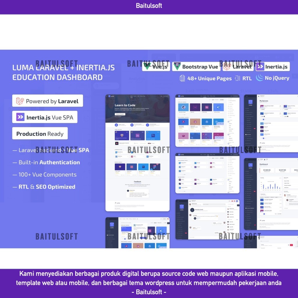 WEB TEMPLATE LUMA LARAVEL LMS & VUE EDUCATION ADMIN DASHBOARD D2153 BAITULSOFT