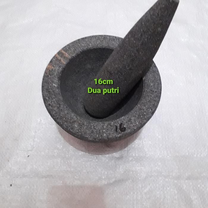 Lumpang bubut batu asli 16cm+alu