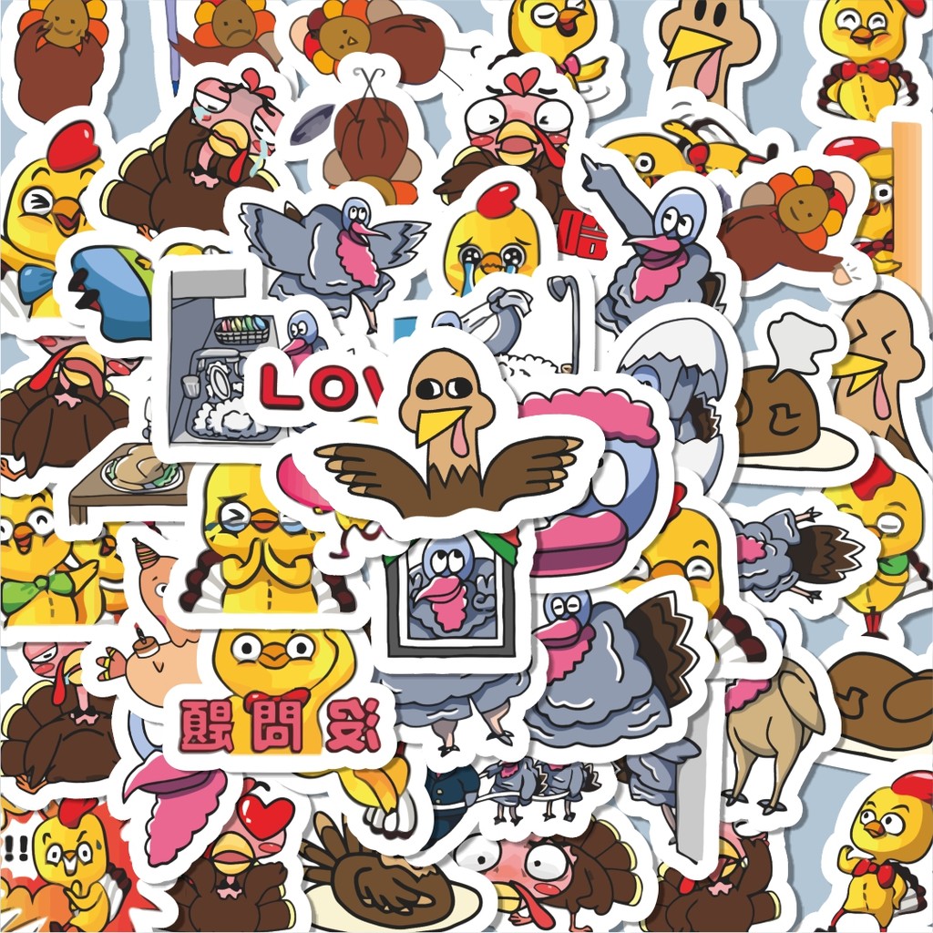 

100PCS Lucu Sticker Hewan Kalkun Lucu Anti Air Stikers Berperekat Waterproof Sticker Decal Buat Motor Helm Buku Journal Koper Casing HP Laptop Botol Minum