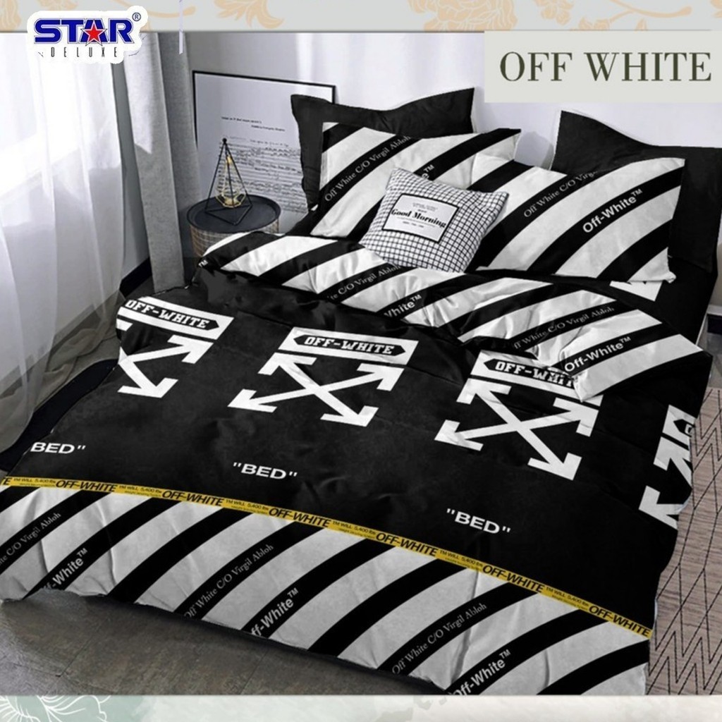 Devina Collection Bedcover Sprei Set Dengan Karet Anti Geser Premium Star Deluxe Off White Uk King
