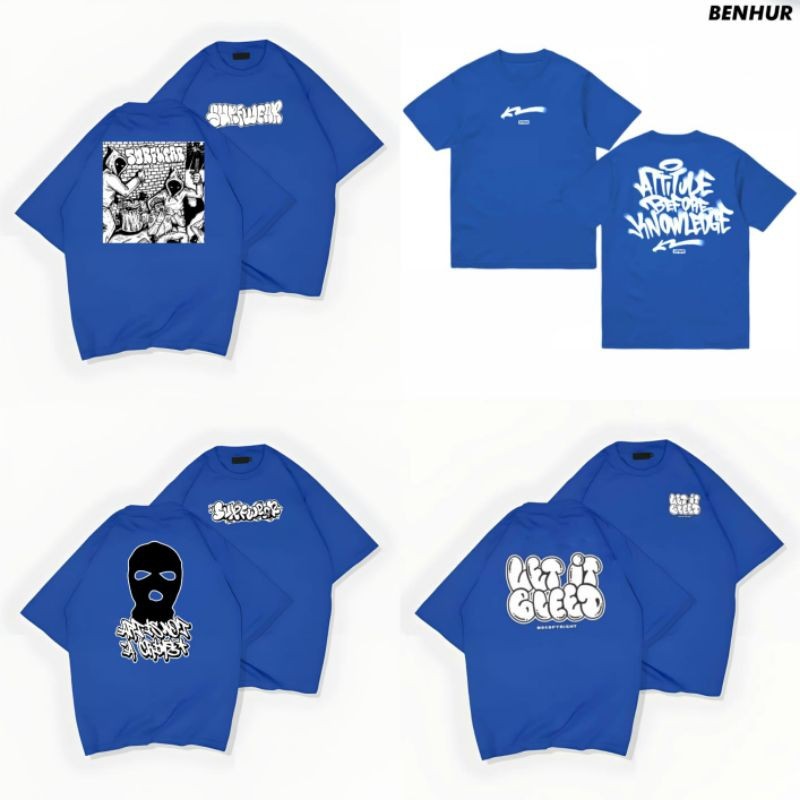 Kaos Pria Distro Grafitty Blue Biru