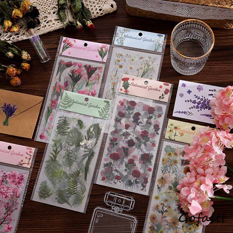 

COD Stiker PET Bunga Vintage Bahan Scrapbook Stiker Dekorasi Gelas Air Tahan Air G