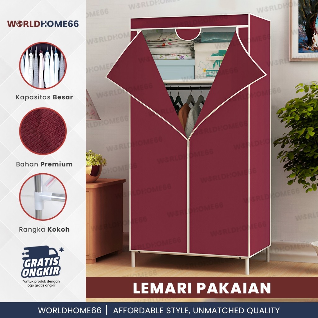 Worldhome Lemari Baju Portable Lemari Baju Double Lemari Baju Gantung Serbaguna