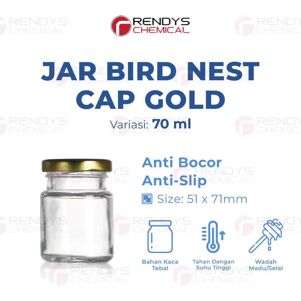 Botol Kaca Jar Bird Nest Glass 70ml Cap Gold / Jar Kaca Bening 70ml / Botol Toples Kaca 70ml Tutup A