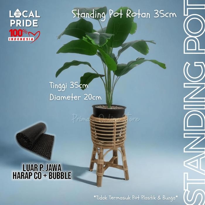 dijual_STANDING POT BUNGA - VAS BUNGA ROTAN ukuran 45cm MINIMALIS Alami - Standing pot 35cm