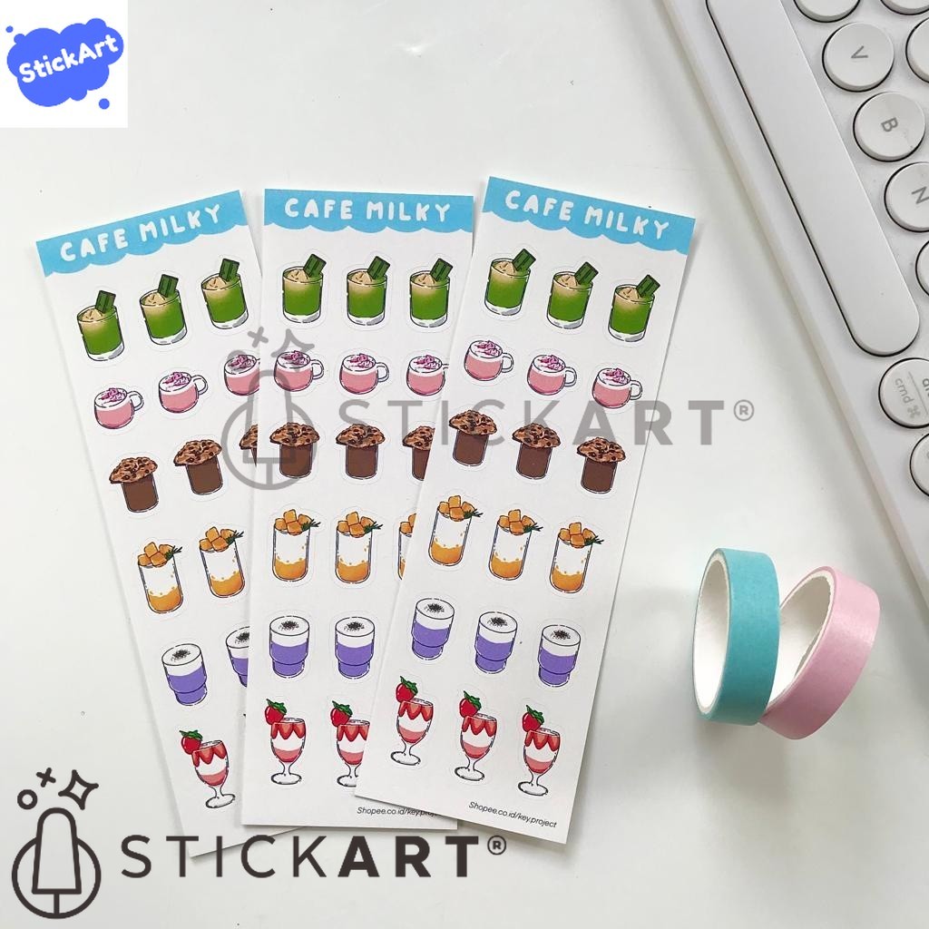 

[STICKART] CAFE MILKY Sticker sheet/ stiker minuman aesthetic/ stiker jurnal BAHAN DAN KWALITAS PREMIUM