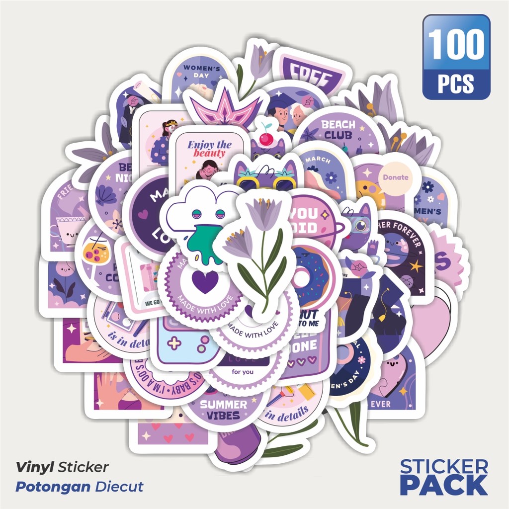

Stiker Vinyl Sticker Kartun Ungu Sticker Waterproof Aesthetic- Untuk Laptop, Motor, dan Helm - Paper Stationery Pack
