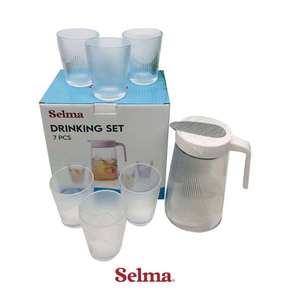 Selma Set 7 Pcs Jade Teko Minum & Gelas Water Jug Pitcher Dengan Tutup Dan Handle Peralatan Minum Wa