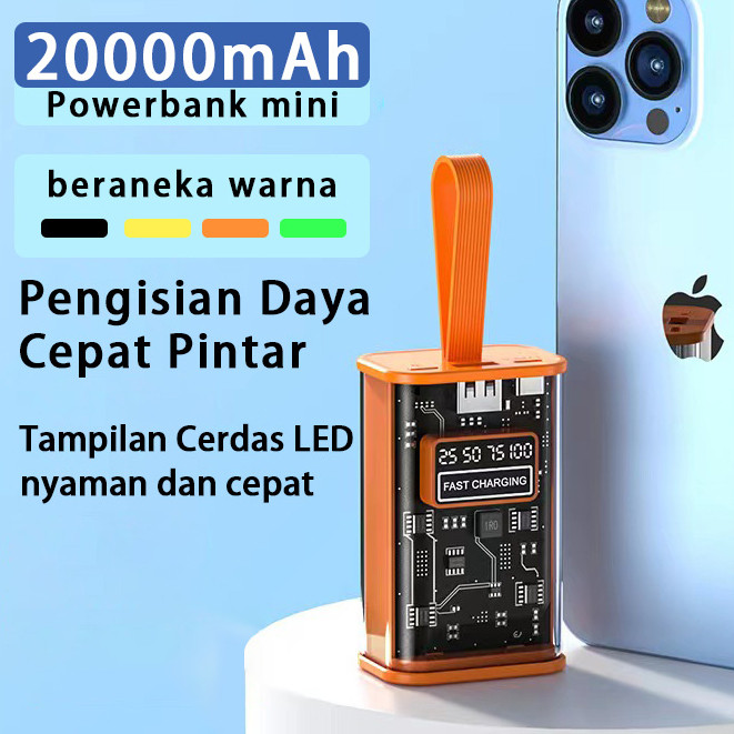 POWERBANK MINI 20000MAh FAST CHARGING Tampilan digital LED transparan USB 3.0 Power bankCO