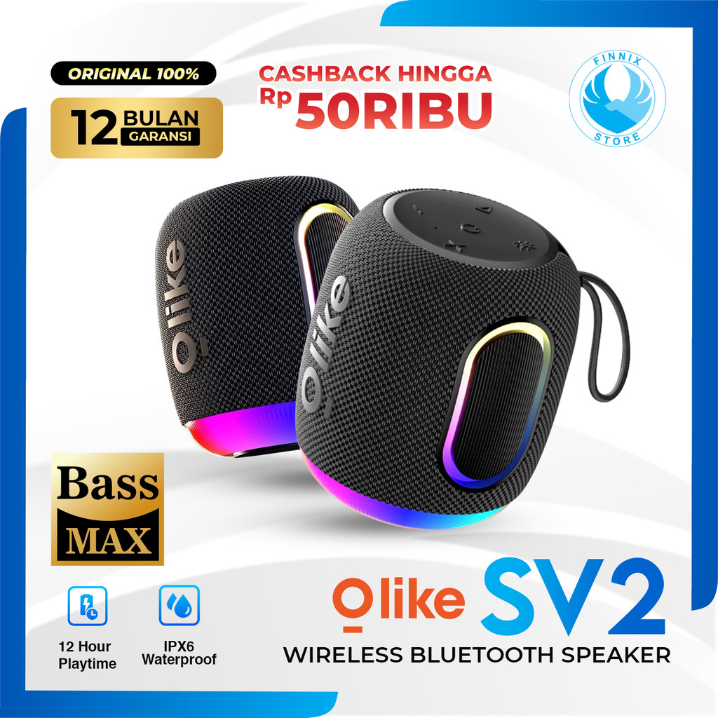 Olike SV2 Wireless Bluetooth Speaker TWS Mode Stereo RGB Dynamic IPX6 1800mAh Bass Max