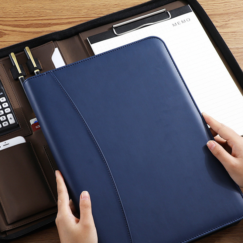 

Multifunctional A4/A5 PU Leather Portfolio For Document Organizer Zippered Bag With Calculator Pens Man Writing Briefcase Office