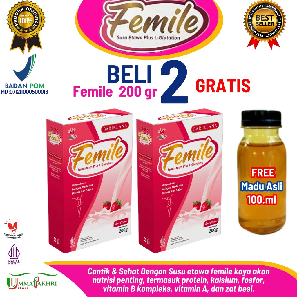 

[Paket 2 box] FEMILE Susu Kolagen & Etawa Plus L-Glutathione, Ikan Gabus, Madu – 200g Cantik Alami