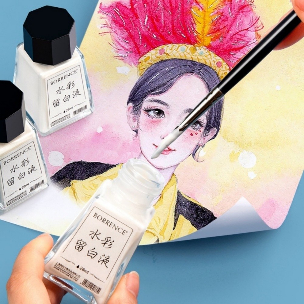 

Borrence 28ml Watercolor Masking Fluid White Liquid Hand-Painted Gouache Painting Water Color Media Masking Ink Bottled Pigment