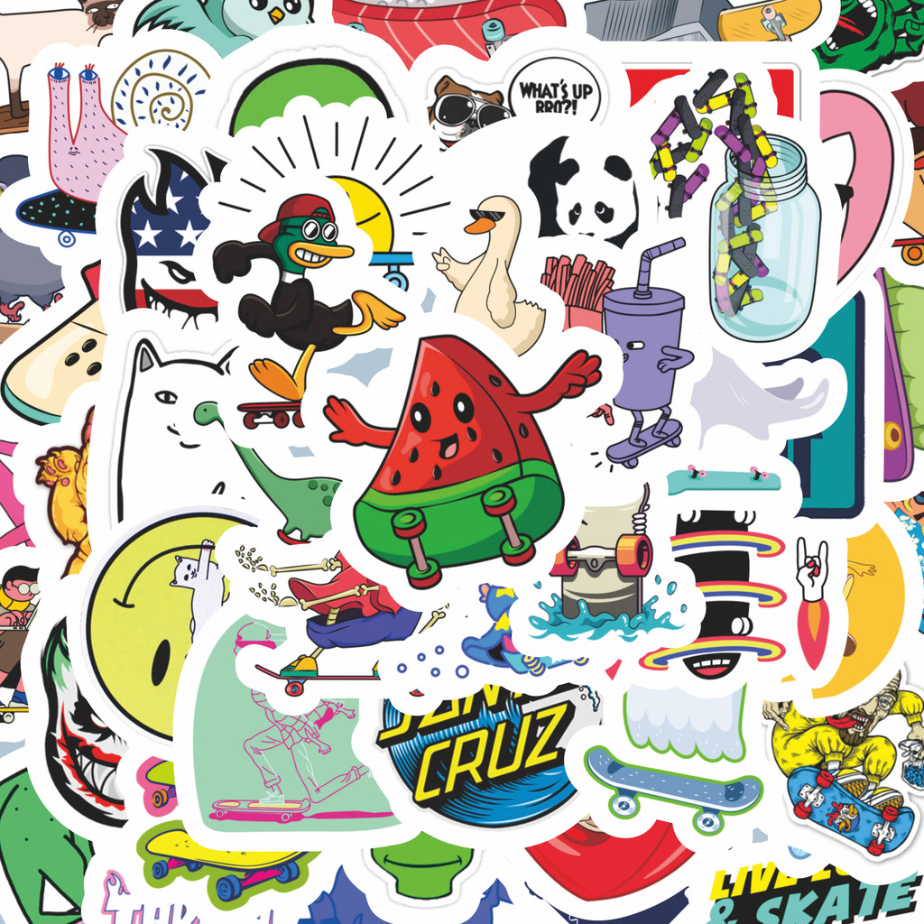 

100PCS Lucu Stiker Skateboard Stiker Aesthetic Stiker Anti Air Stikers Berperekat Waterproof sticker decal buat Motor Helm Buku Journal Koper Casing HP Laptop Botol Minum Hadiah anak